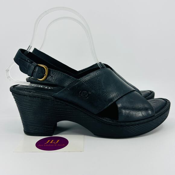 Born Women's Black Leather Crossover Slingback Sandals D95003 Size 9 - Picture 1 of 11